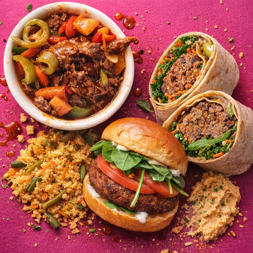 Catering event setup with vegan soul food